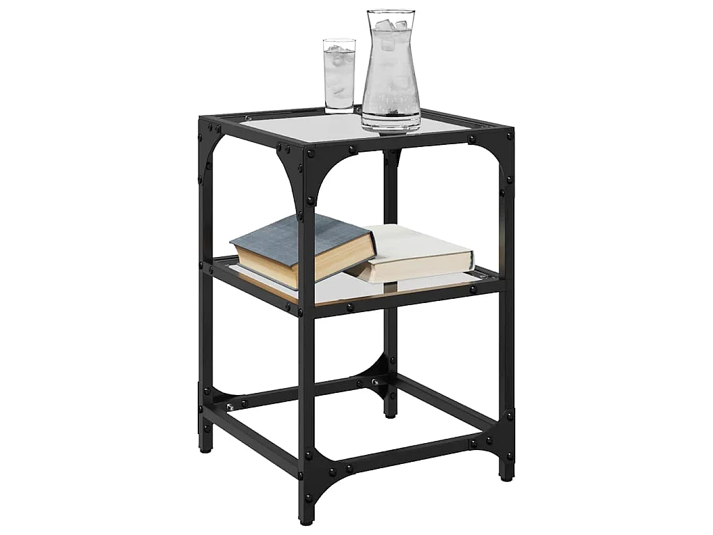 Tavolini con Piano in Vetro Trasparente 2 pz 30x30x45cm Acciaio