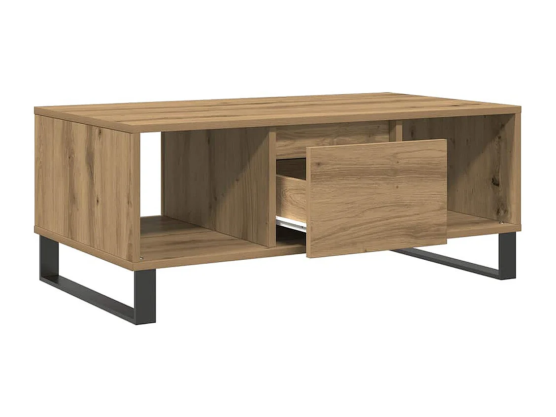 Salontafel 90x50x36,5 cm bewerkt hout artisanaal eikenkleurig