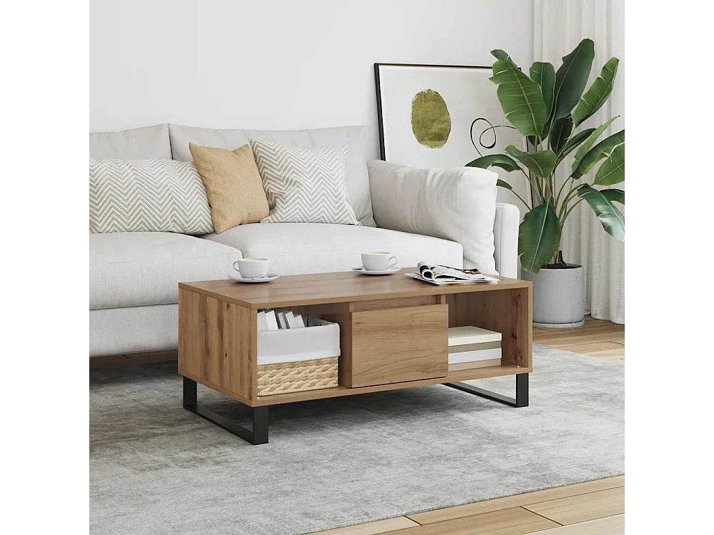 Table basse chêne artisanal 90x50x36,5 cm bois d'ingénierie