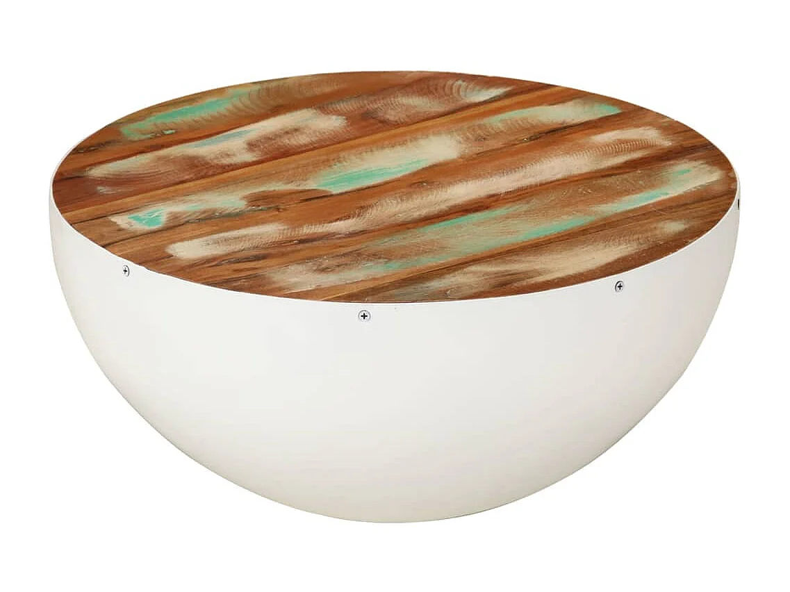 Mesa de centro forma de taça Ø50x24cm madeira recuperada branco