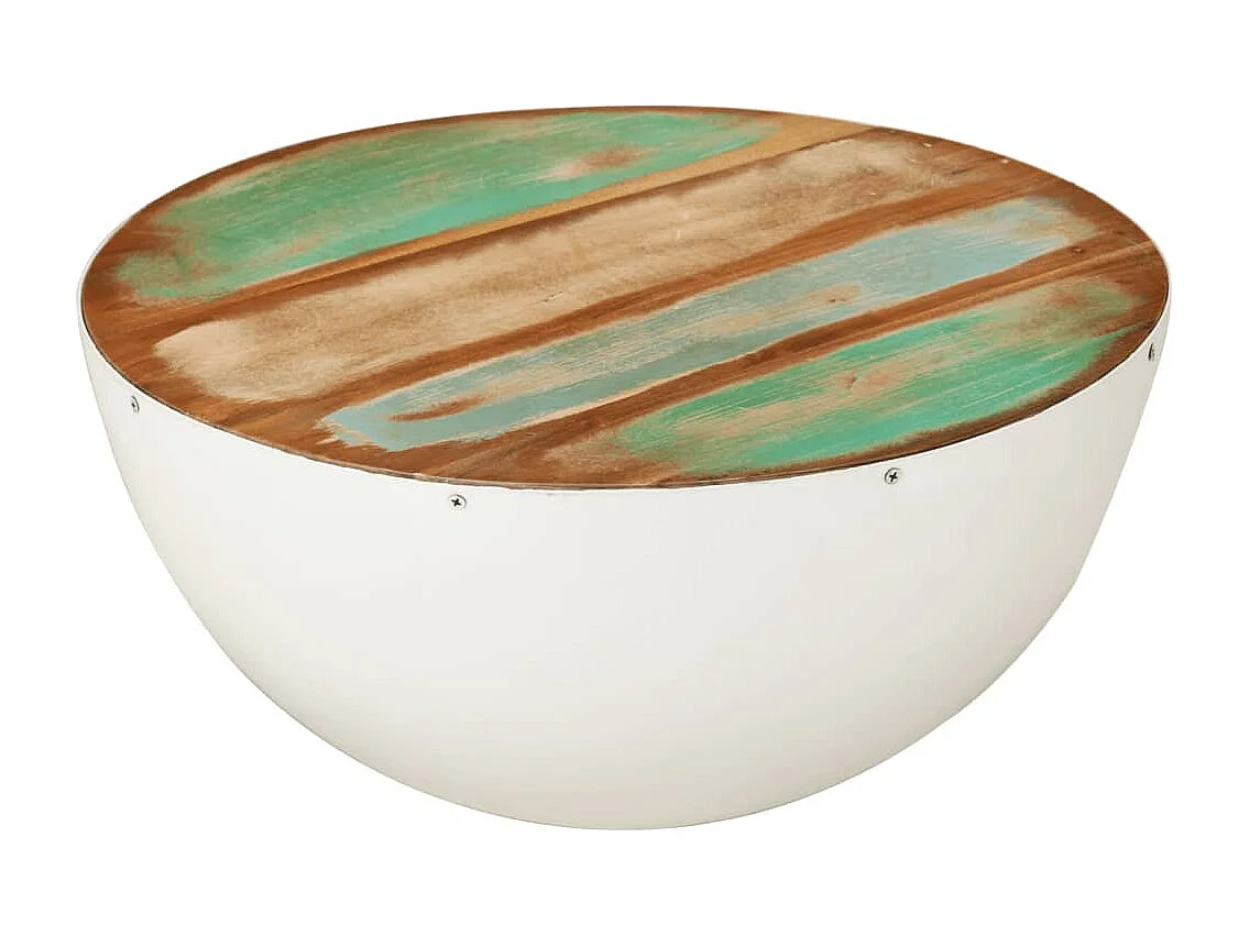 Table basse en forme de bol blanc bois de récupération massif