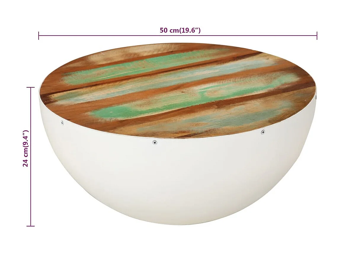 Table basse en forme de bol blanc bois de récupération massif