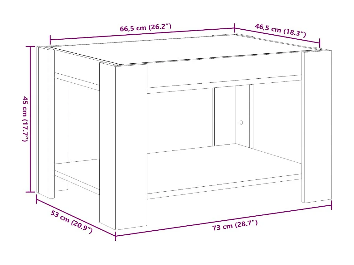 Mesa de centro y LED madera ingeniería roble Sonoma 73x53x45 cm