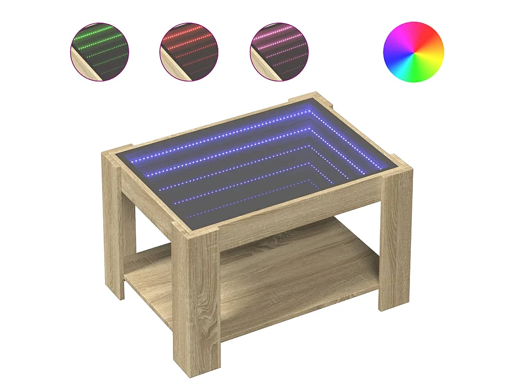 Mesa de centro c/ LEDs 73x53x45 cm derivados de madeira