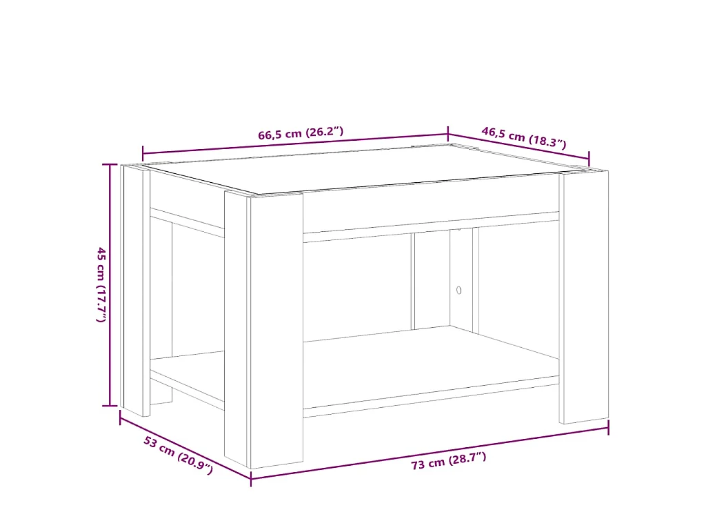 Mesa de centro c/ LEDs 73x53x45 cm derivados de madeira