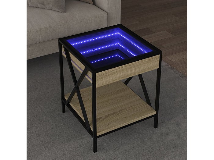 Tavolino Nero Lucido, Tavolo Da Salotto, Piano In Marmo Con LED, 100 X 50 X 34 5 Cm