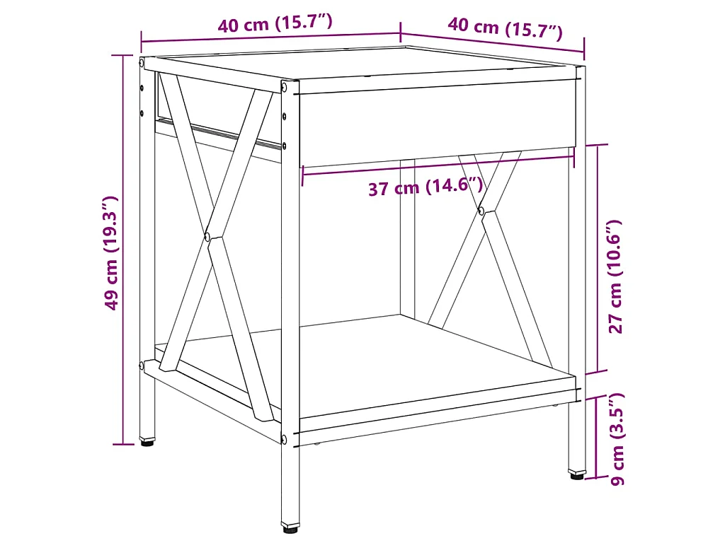 Salontafel met Infinity LED 40x40x49 cm sonoma eikenkleurig
