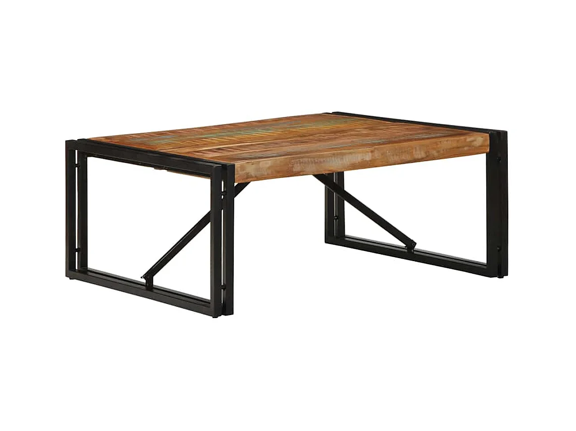 Table basse multicolore 80x80x35 cm bois de récupération massif