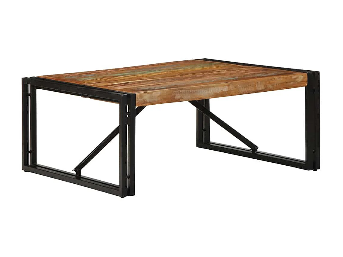 Table basse multicolore 80x80x35 cm bois de récupération massif