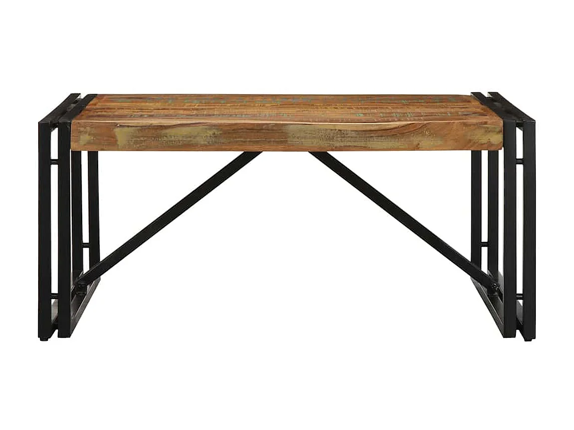 Table basse multicolore 80x80x35 cm bois de récupération massif
