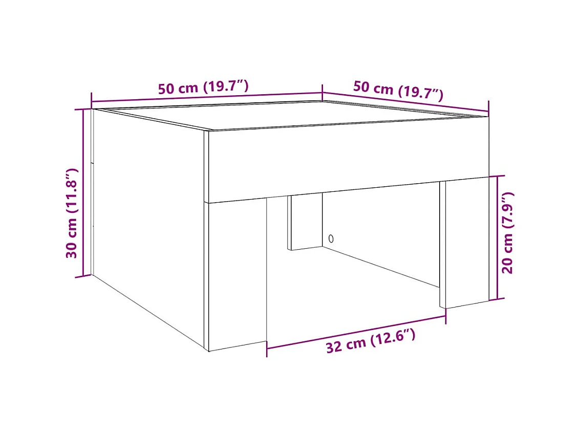 Table basse avec LED infini chêne fumé 50x50x30 cm