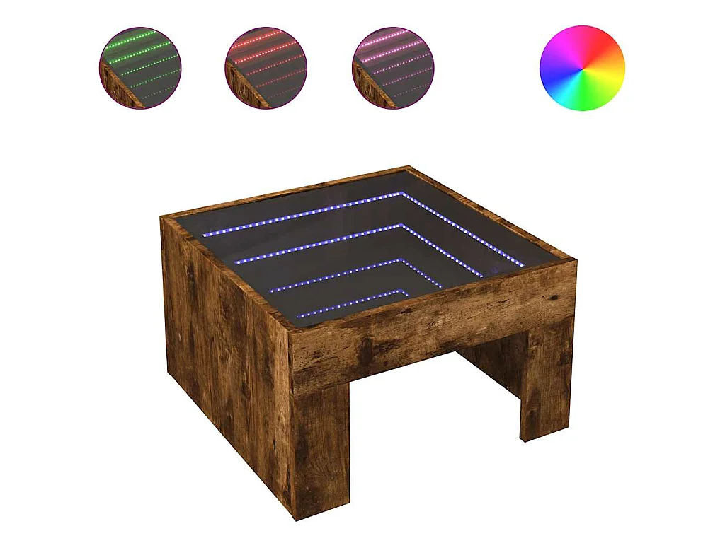 Table basse avec LED infini chêne fumé 50x50x30 cm
