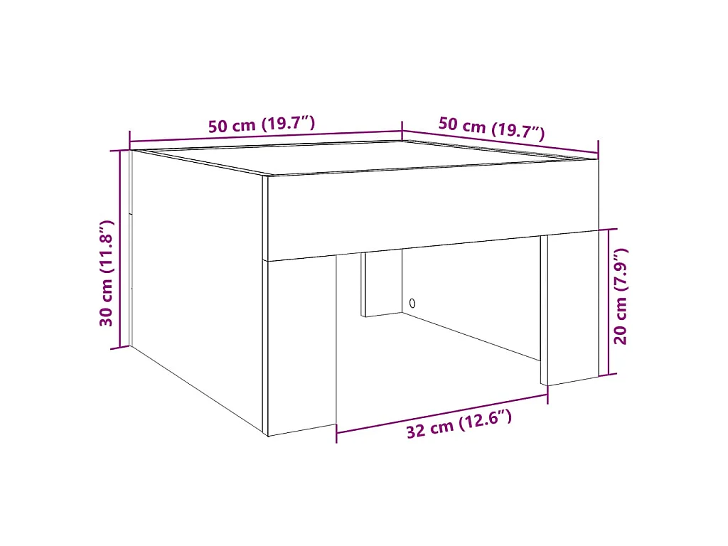 Table basse avec LED infini chêne fumé 50x50x30 cm