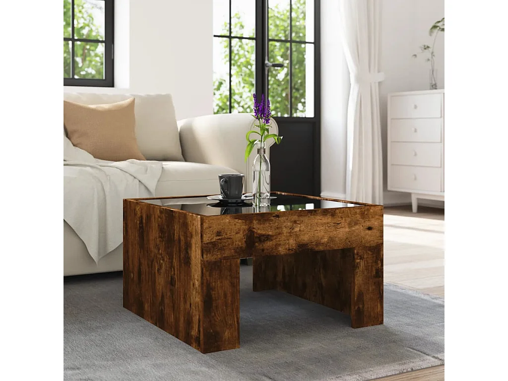 Table basse avec LED infini chêne fumé 50x50x30 cm