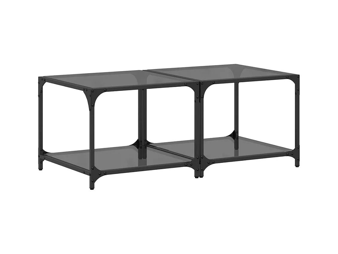 Tables basses avec dessus en verre noir 2 pcs 50x50x40 cm acier