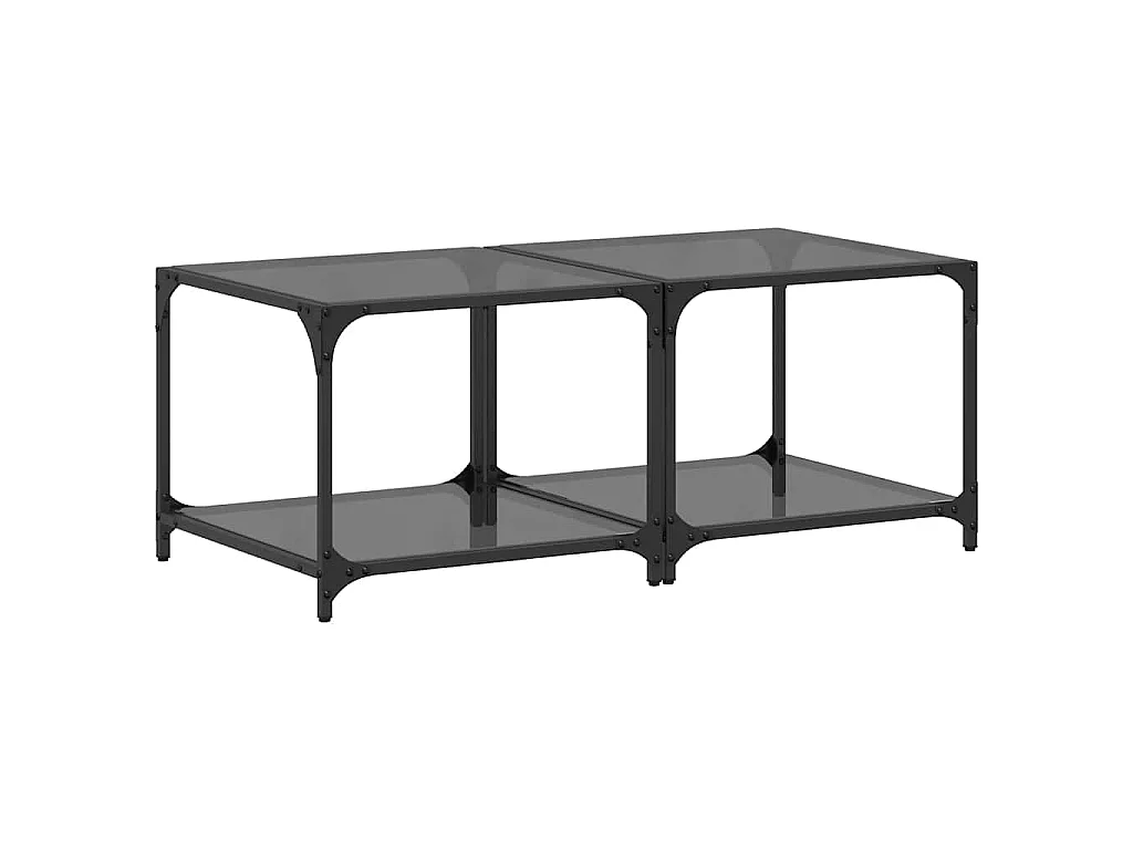 Tables basses avec dessus en verre noir 2 pcs 50x50x40 cm acier