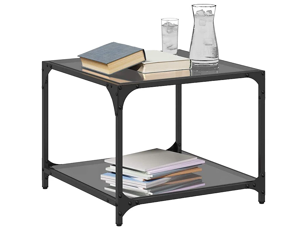 Couchtische mit Glasplatte 2 Stk. Schwarz 50x50x40 cm Stahl