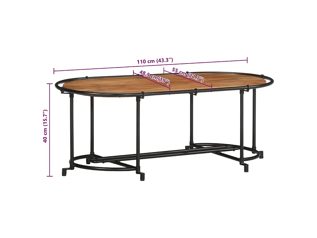 Table basse 110x55x40 cm bois massif d'acacia