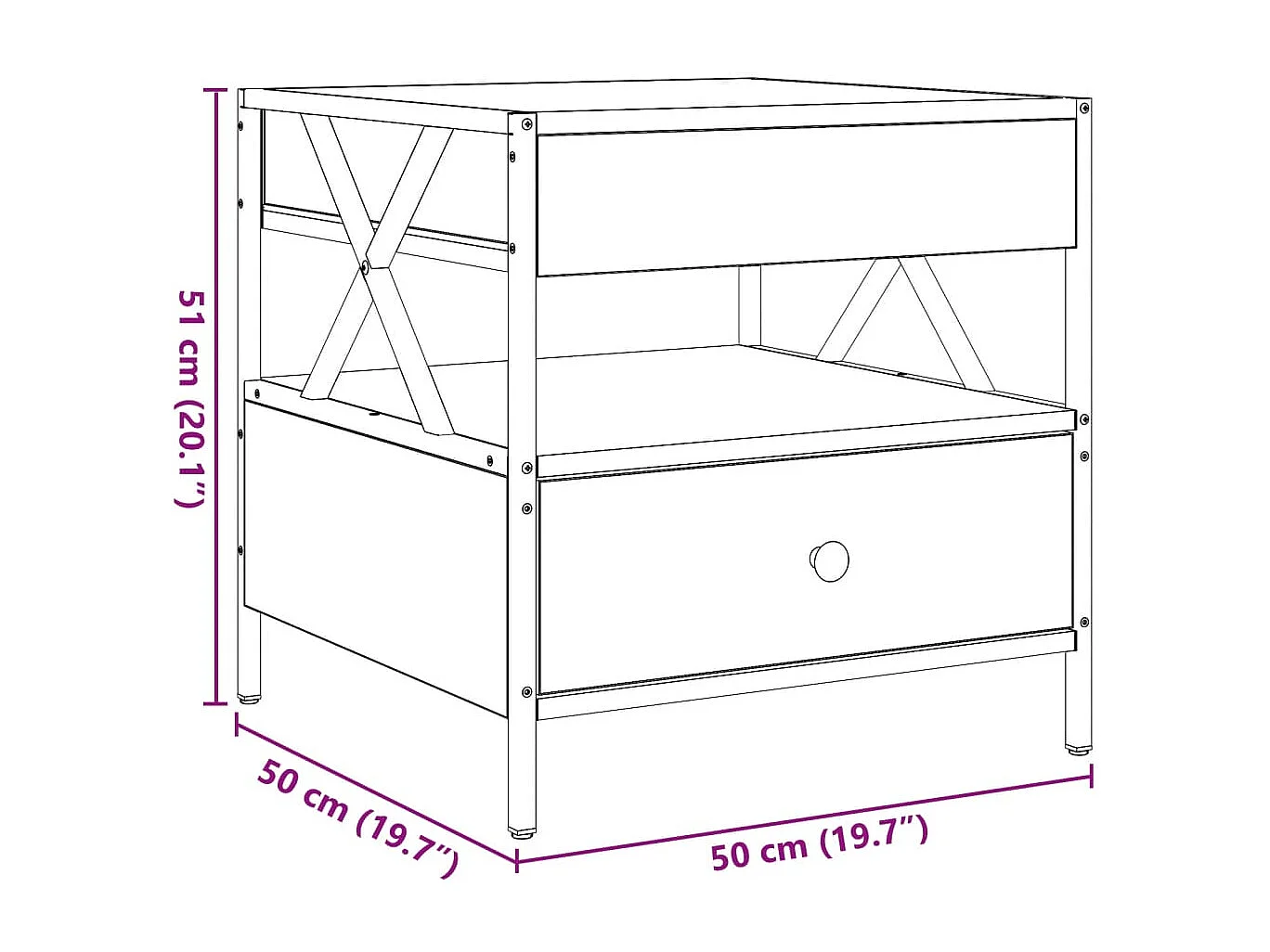 Table basse avec LED Infinity noir 50x50x51 cm