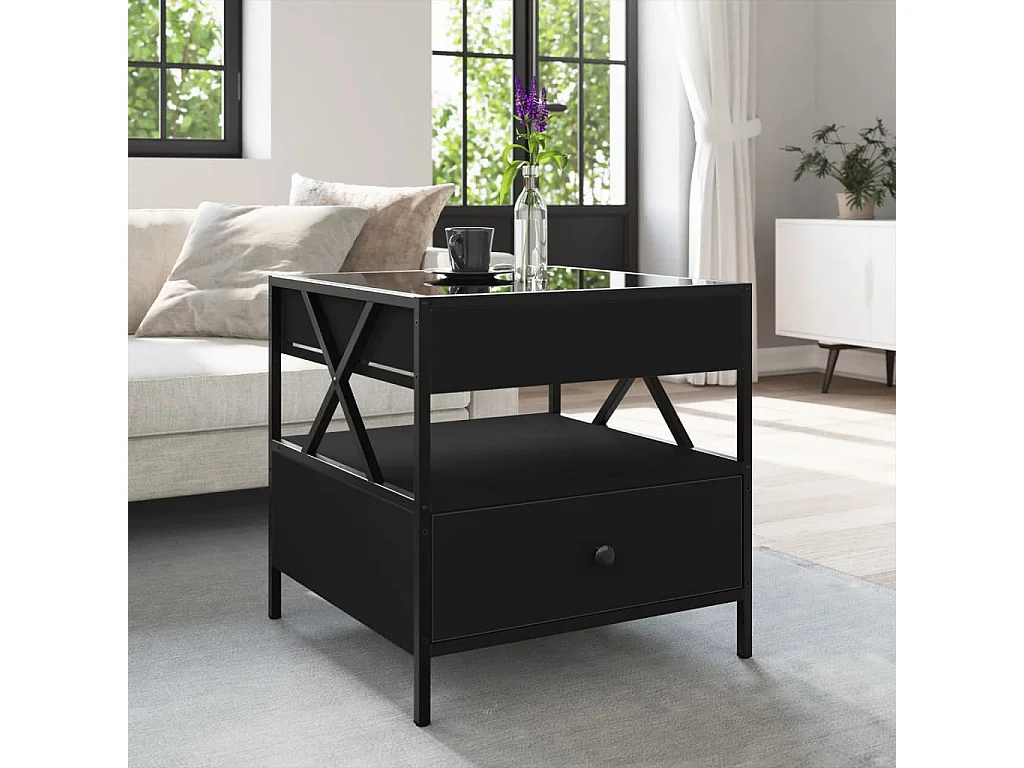 Couchtisch mit Infinity-LED Schwarz 50x50x51 cm