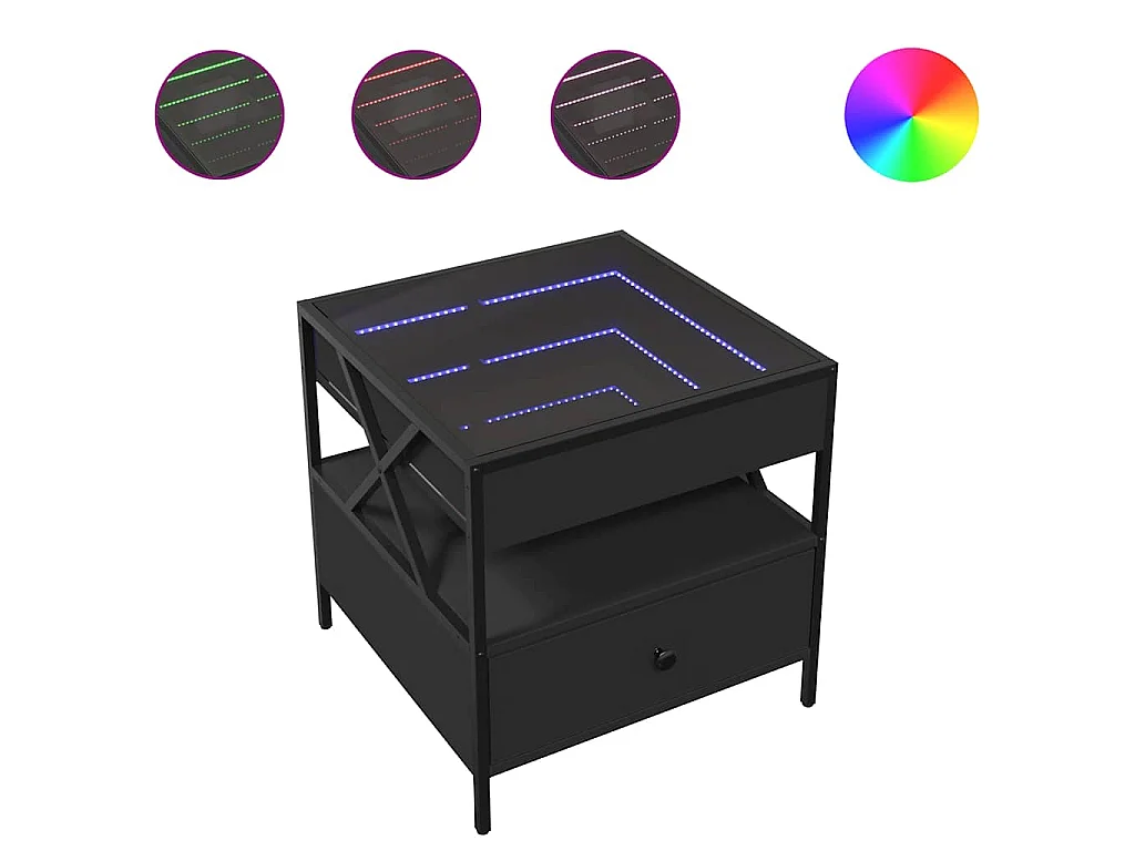 Couchtisch mit Infinity-LED Schwarz 50x50x51 cm