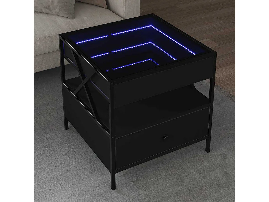 Couchtisch mit Infinity-LED Schwarz 50x50x51 cm