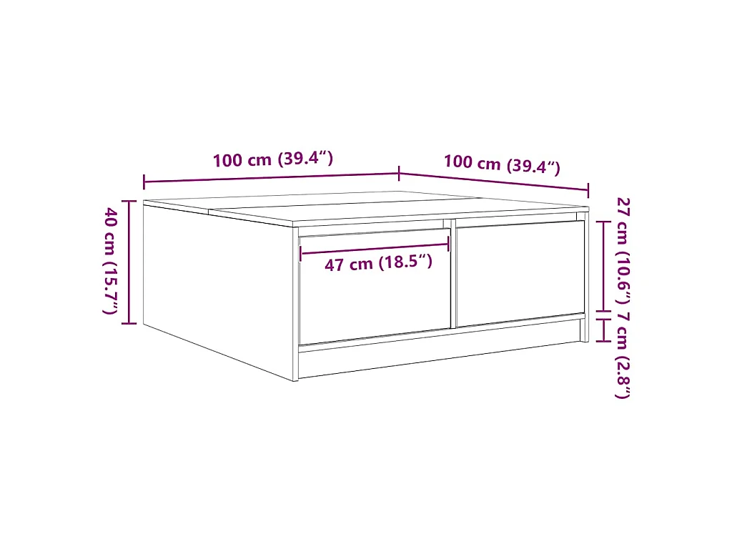 Mesa de centro con cajones Sonoma gris 100x100x40 cm