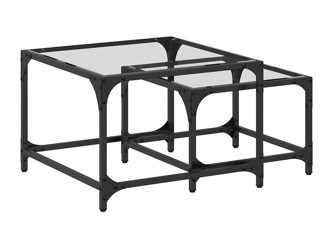 Tables basses gigognes 2 pcs dessus en verre transparent acier
