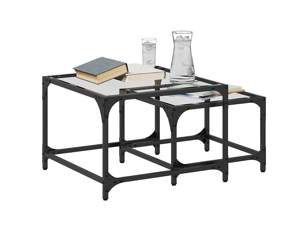 Tables basses gigognes 2 pcs dessus en verre transparent acier