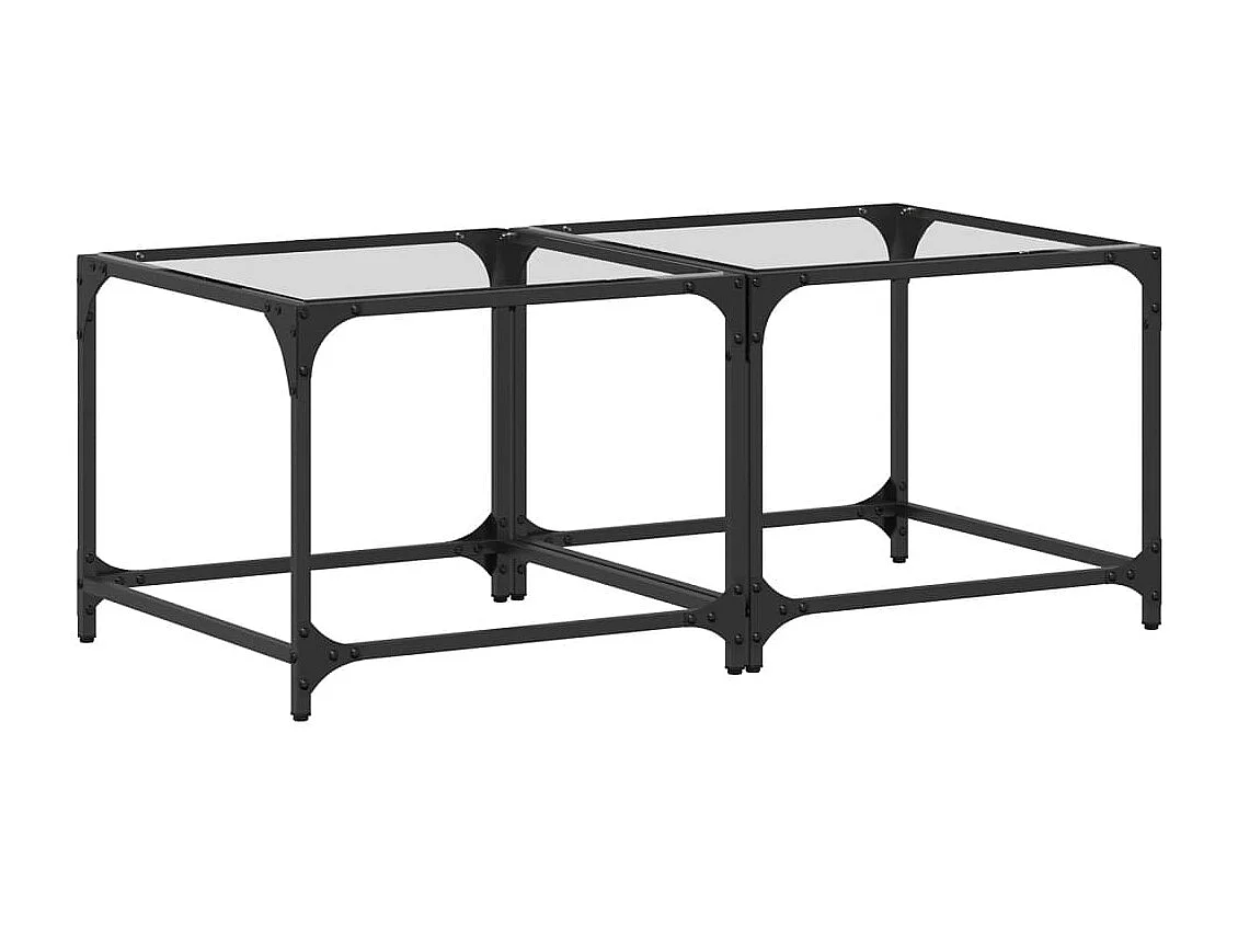 Mesas de centro c/ topo vidro transparente 2 pcs 50x50x40cm aço