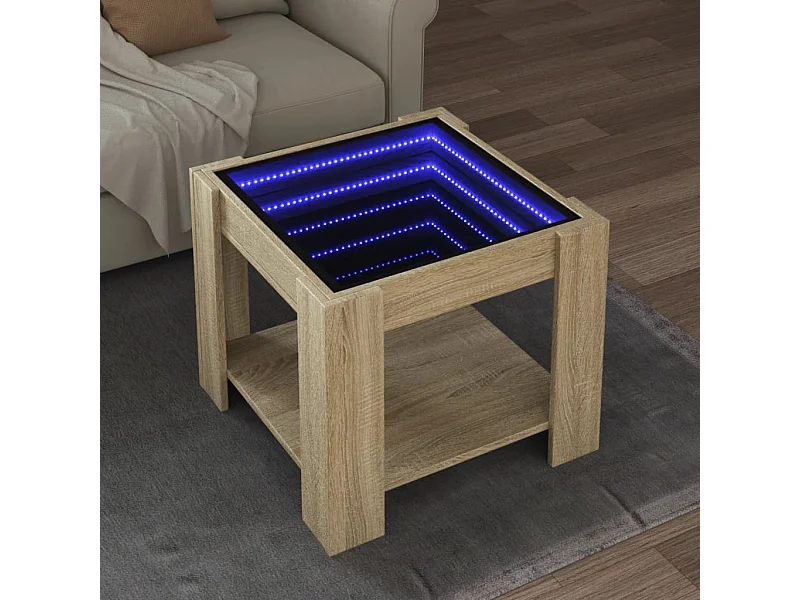 Tavolino Salotto con LED Rovere Sonoma 53x53x45 cm Multistrato