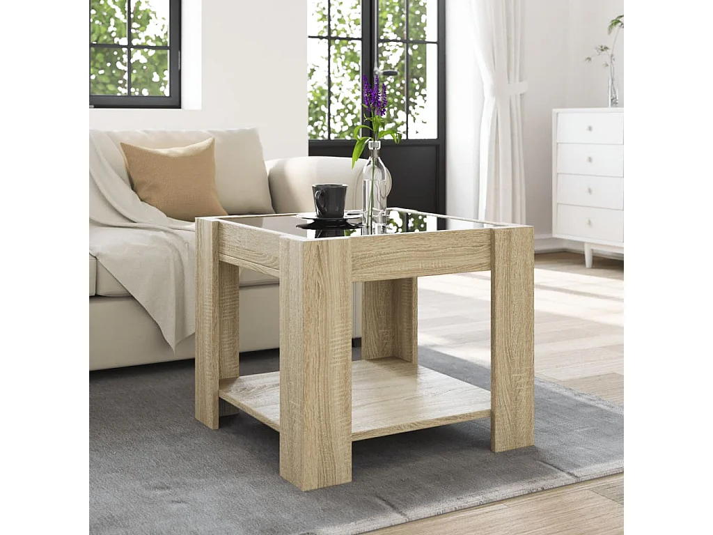 Table basse avec LED chêne sonoma 53x53x45 cm bois d'ingénierie