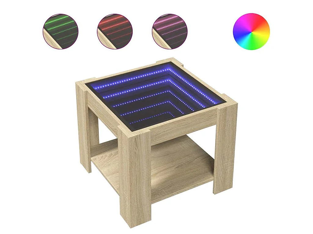 Table basse avec LED chêne sonoma 53x53x45 cm bois d'ingénierie