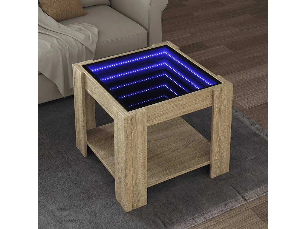 Table basse avec LED chêne sonoma 53x53x45 cm bois d'ingénierie