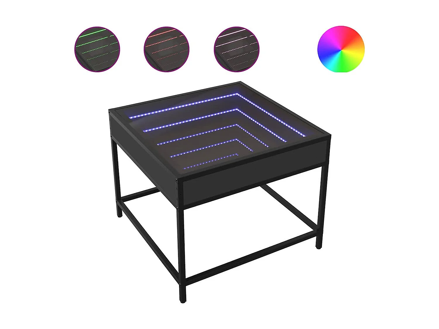 Table basse avec LED Infinity noir 50x50x41 cm