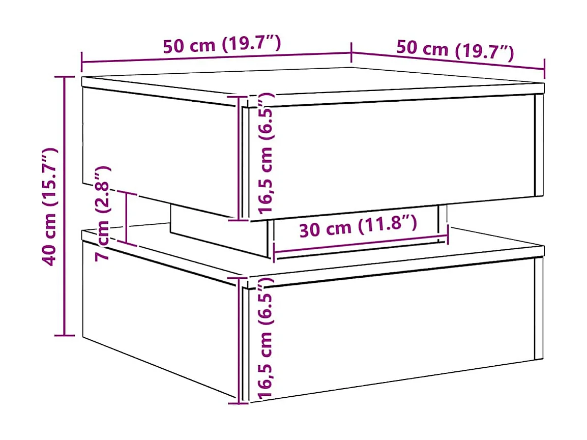 Table basse avec lumières LED chêne artisanal 50x50x40 cm
