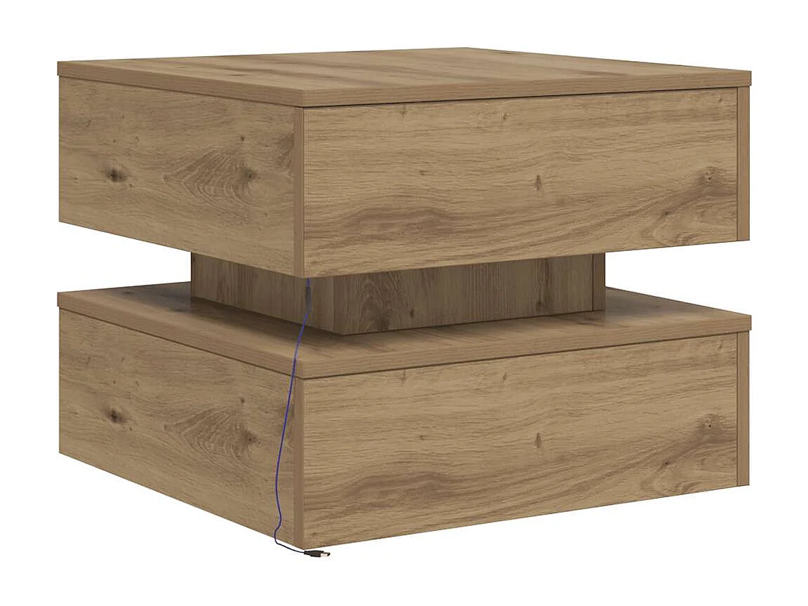 Table basse avec lumières LED chêne artisanal 50x50x40 cm