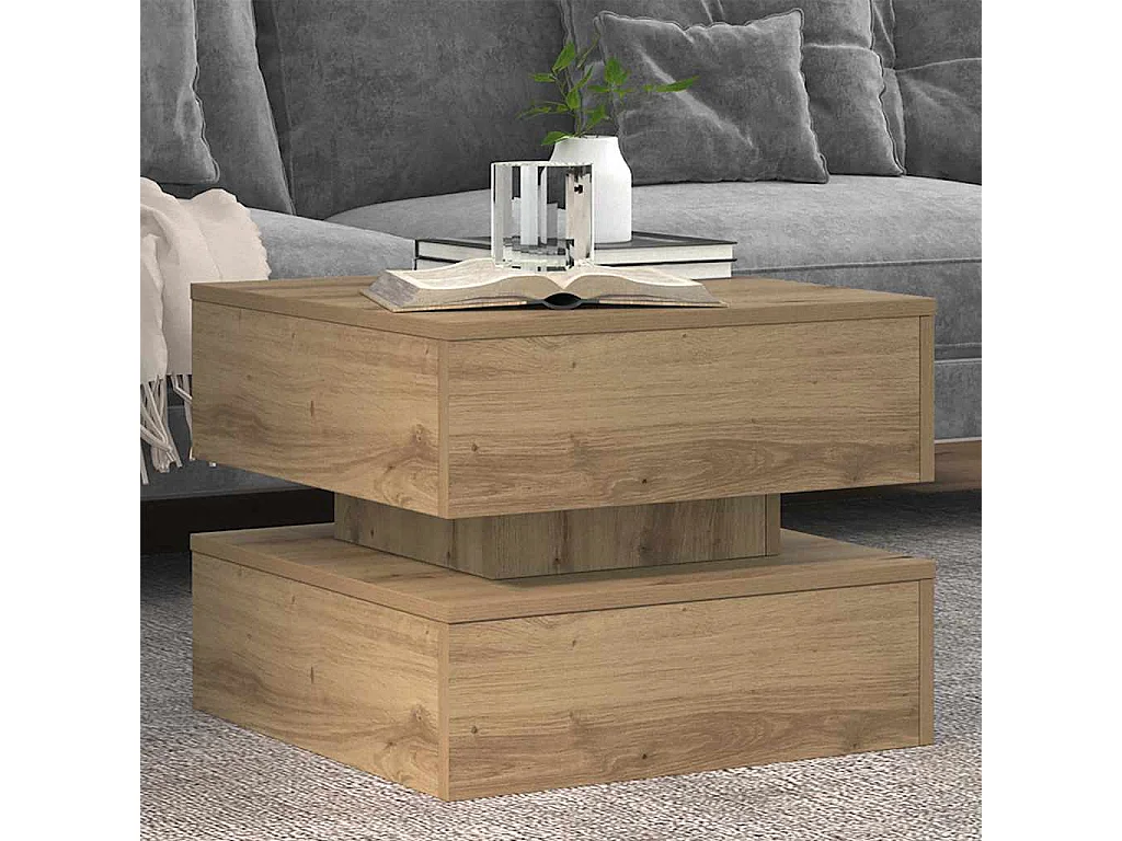 Table basse avec lumières LED chêne artisanal 50x50x40 cm