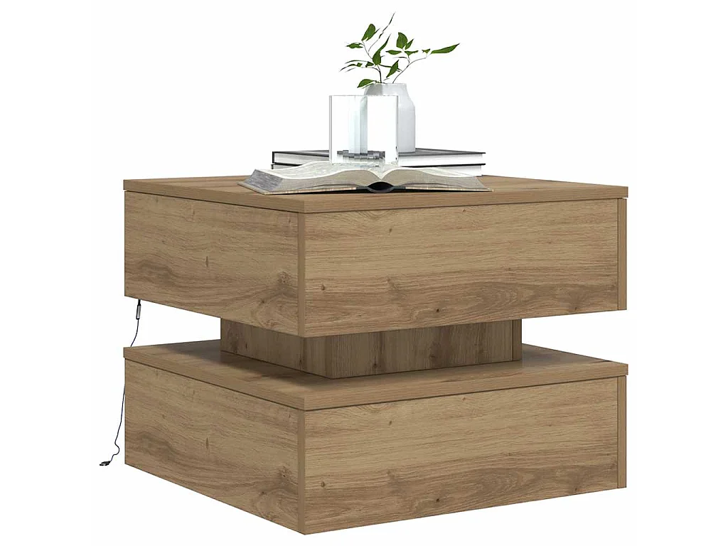 Table basse avec lumières LED chêne artisanal 50x50x40 cm