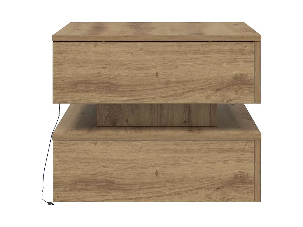 Table basse avec lumières LED chêne artisanal 50x50x40 cm