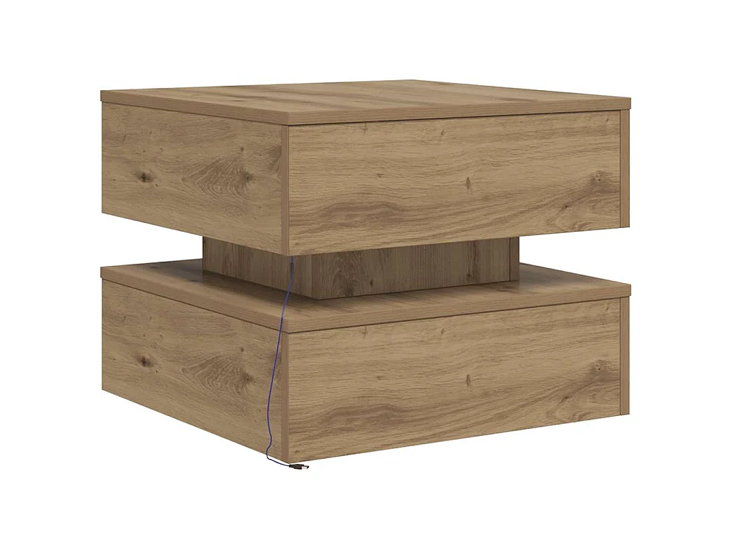 Table basse avec lumières LED chêne artisanal 50x50x40 cm