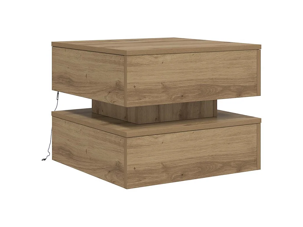 Table basse avec lumières LED chêne artisanal 50x50x40 cm