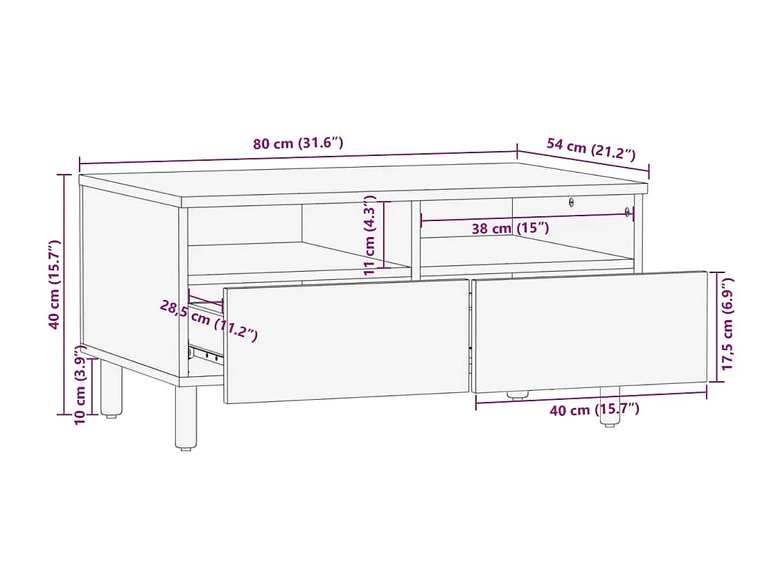 Couchtisch Schwarz 80x54x40 cm Holzwerkstoff