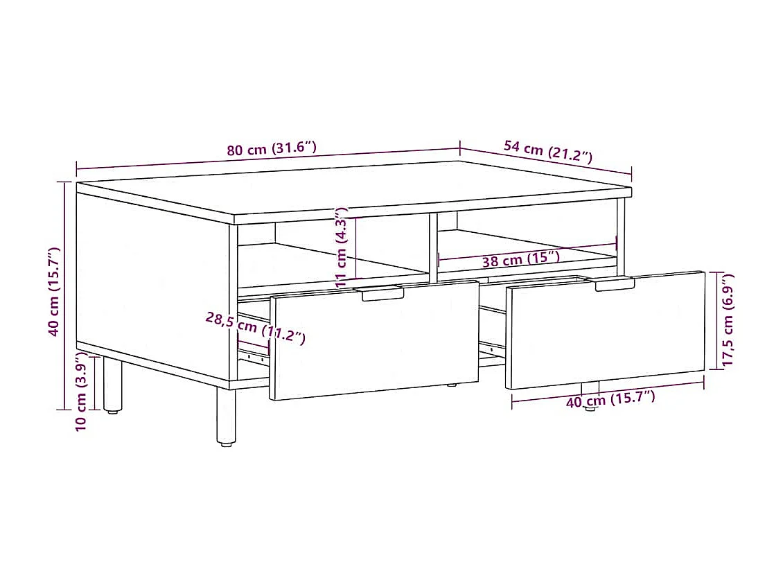 Table basse noir 80x54x40 cm bois d'ingénierie
