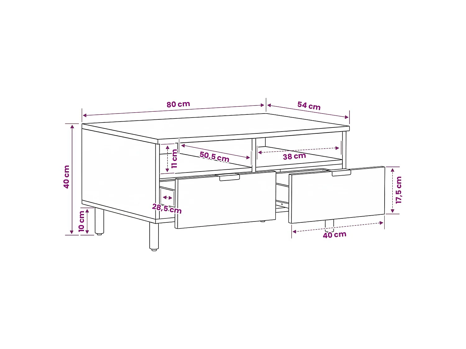 Table basse noir 80x54x40 cm bois d'ingénierie