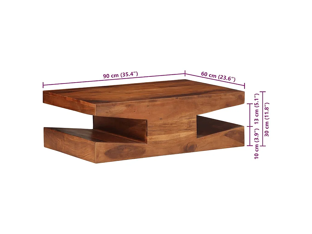 Tavolino da Salotto 90x60x30 cm Legno Massello di Acacia