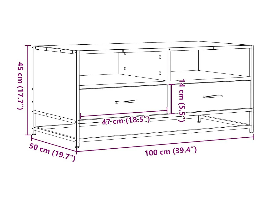 Tavolino Rovere Fumo 100x50x45cm in Legno Multistrato e Metallo
