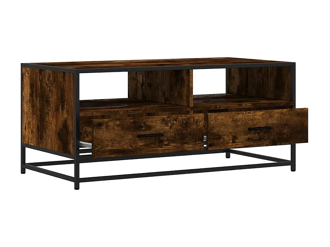 Tavolino Rovere Fumo 100x50x45cm in Legno Multistrato e Metallo