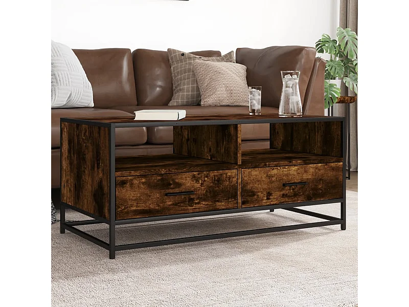 Mesa de centro madera ingeniería metal roble humo 100x50x45 cm