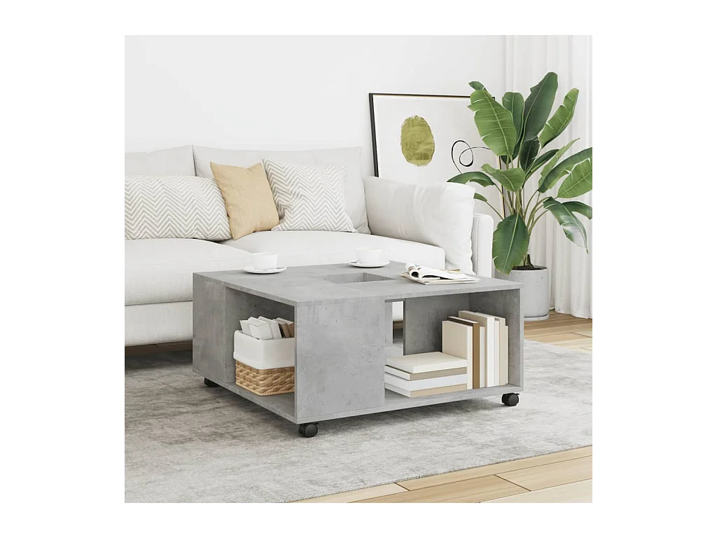Table basse gris béton 80x80x40 cm bois d'ingénierie